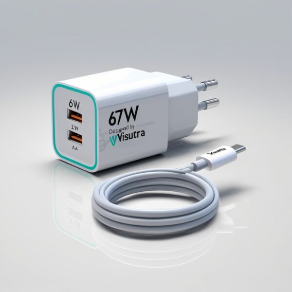 Visutra 67W Fast Charger USB-C Charging Adapter - Quick Charge 4.0 Power Delivery PD Charger with Cable for Redmi Note, Poco, Mi Phone Series (White)
